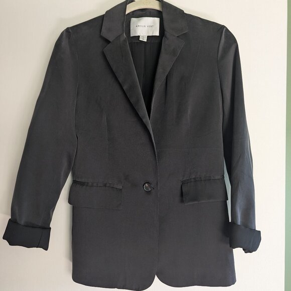 NWOT Ashley 100% REAL SILK Black Blazer - XS AMOUR VERT - Picture 1 of 5